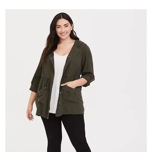 Torrid Olive Hooded Anorak utility style jacket